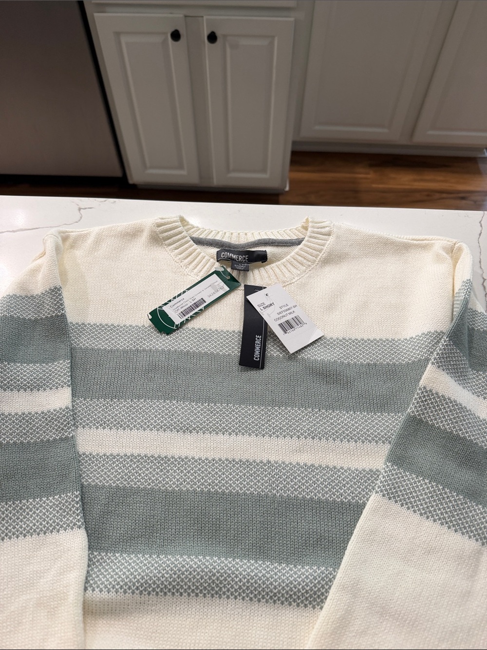 Men’s Cream & Sage Striped Crewneck Sweater